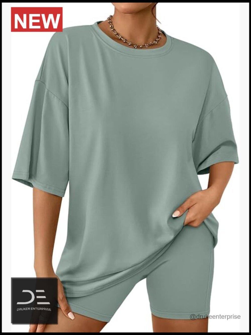 Two Piece Lounge Set - Oversized Tee & Biker Shorts
